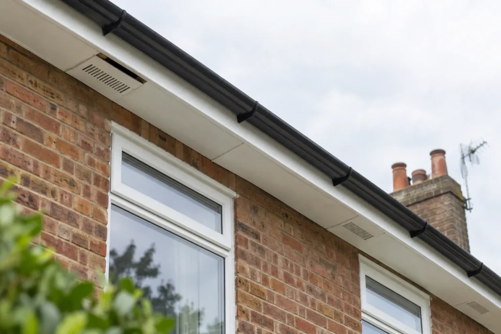 Illustrative roof eaves and vents on a British house
