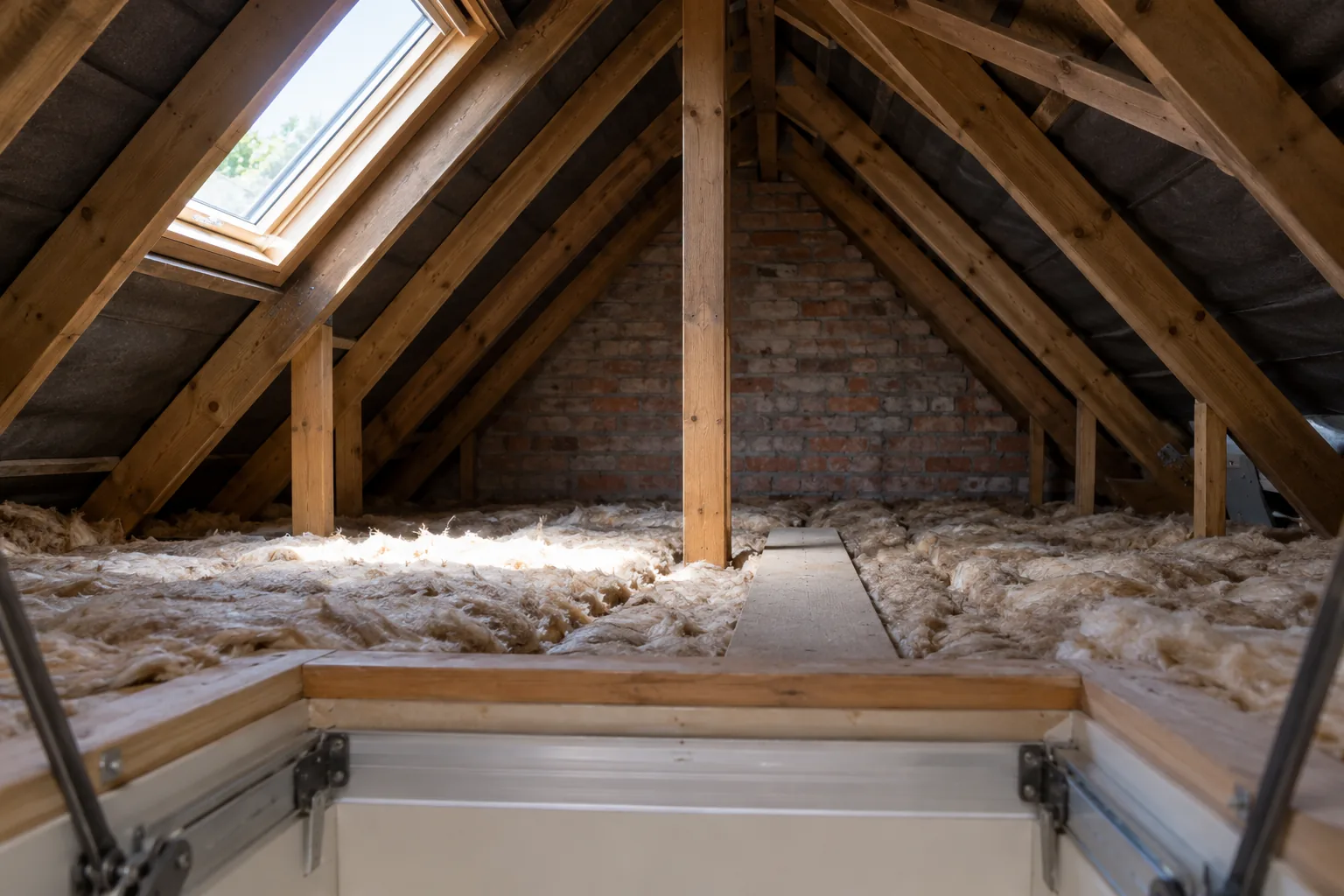Illustrative view into a loft from a safe hatch position